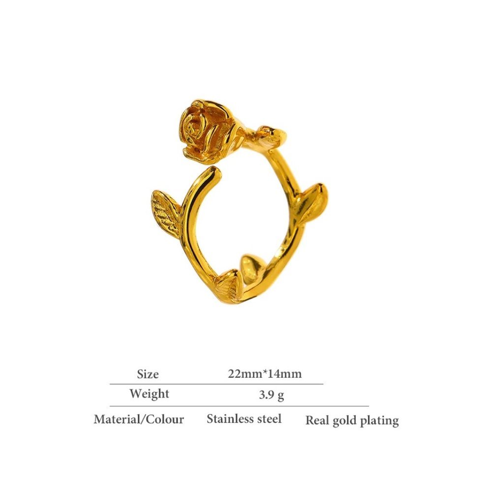 NEW 18K Gold Plated Rose Flower Leaf Resizable Ring - Picture 2 of 5